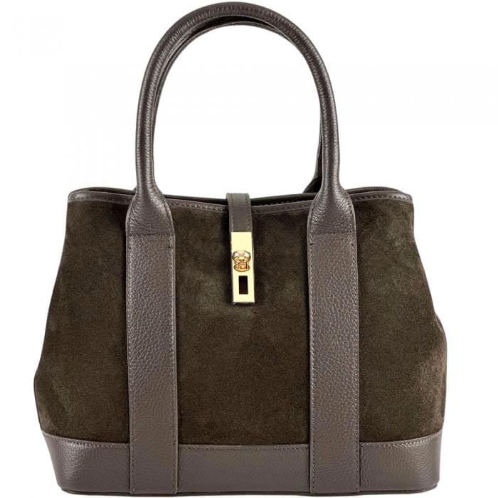 Suede and Full Grain Leather Tote Bag, Italian Design