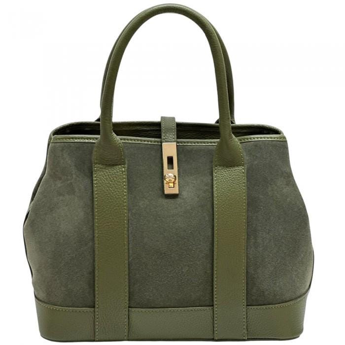 Suede and Leather Tote Bag, Italian Full Grain Leather, Structured Design