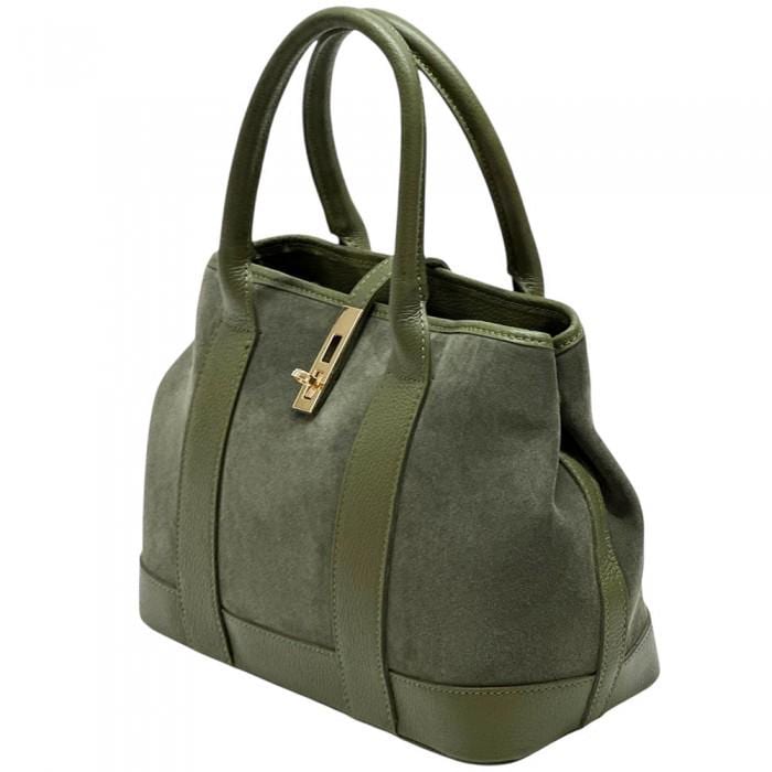 Suede and Leather Tote Bag, Italian Full Grain Leather, Structured Design