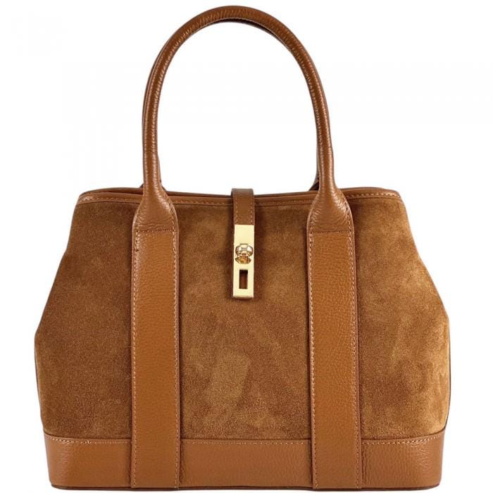 Suede and Leather Tote Bag, Italian Full Grain Leather, Structured Design