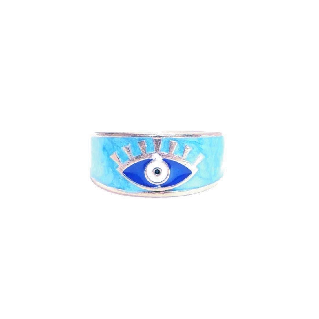 24k Gold Plated Evil Eye Ring - Adjustable Enamel Band