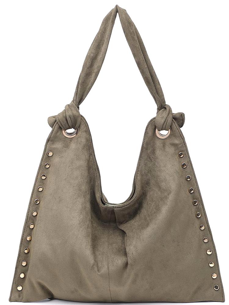 Modern Studded Hobo Bag Design in Lux Vegan Suede