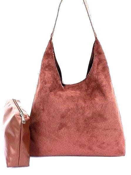 Soft Suede Hobo Bag with Pouch in Lux Vegan Leather