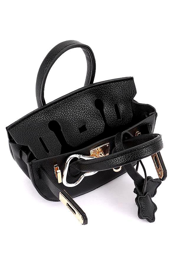 Black Mini Bag in Faux Pebbled Leather