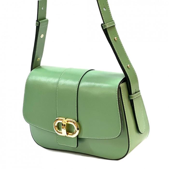 Italian Leather Shoulder Bag: Structured, Flap-Closed,Crosta Cerata, Gold-Tone Buckle