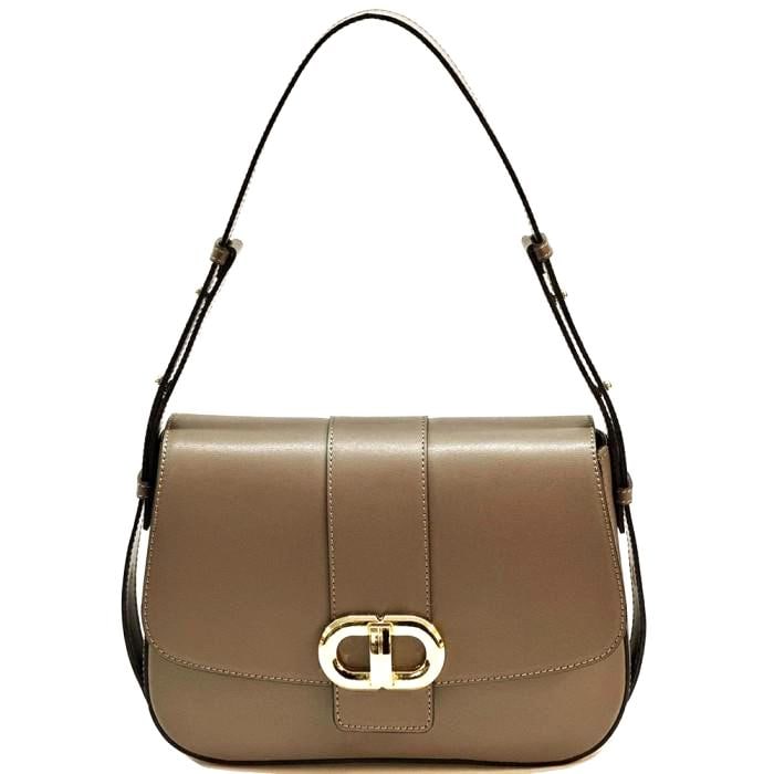 Italian Leather Shoulder Bag: Structured, Flap-Closed,Crosta Cerata, Gold-Tone Buckle