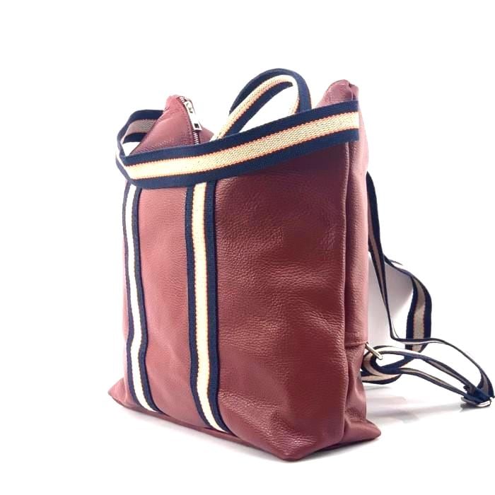 Sporty Chic Italian Leather Tote Backpack: Handmade Tricolor Strap Bag