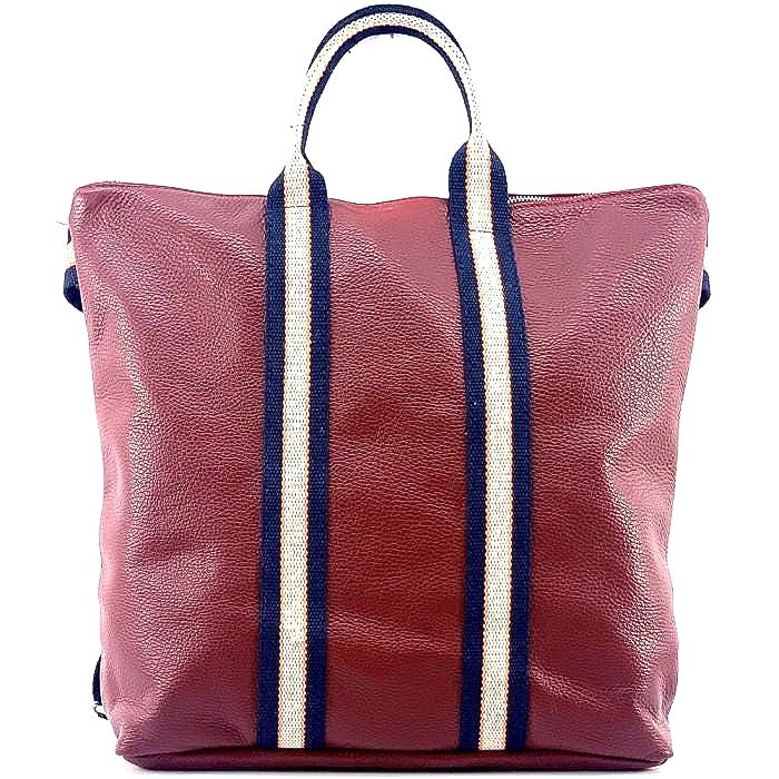 Sporty Chic Italian Leather Tote Backpack: Handmade Tricolor Strap Bag