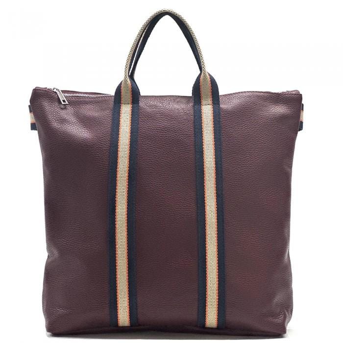 Sporty Chic Italian Leather Tote Backpack: Handmade Tricolor Strap Bag