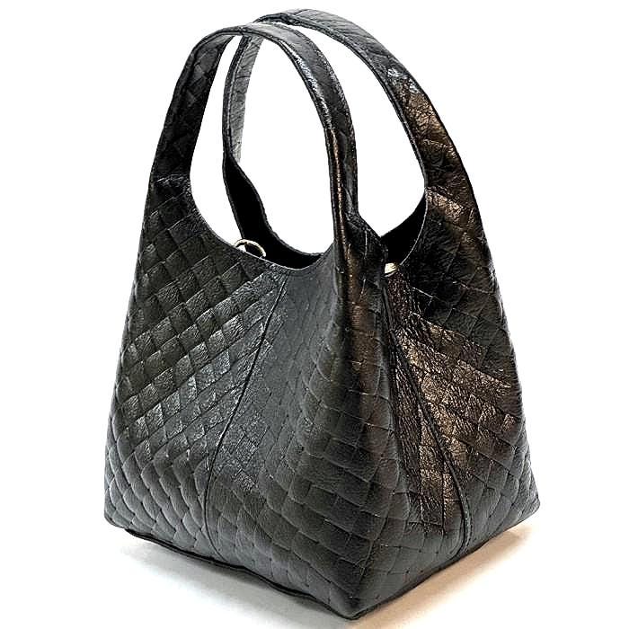 Handmade Quilted Leather Hobo Bag: Metallic Black, Made in Italy