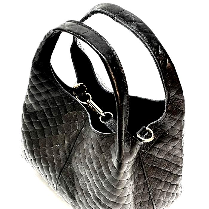 Handmade Quilted Leather Hobo Bag: Metallic Black, Made in Italy