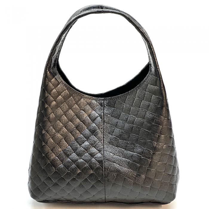 Handmade Quilted Leather Hobo Bag: Metallic Black, Made in Italy