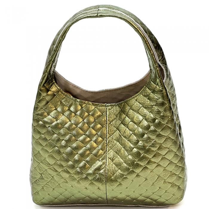 Handmade Quilted Metallic Gold Leather Hobo Bag: Made in Italy