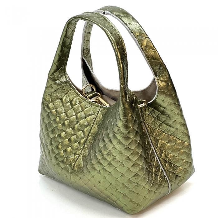 Handmade Quilted Metallic Gold Leather Hobo Bag: Made in Italy