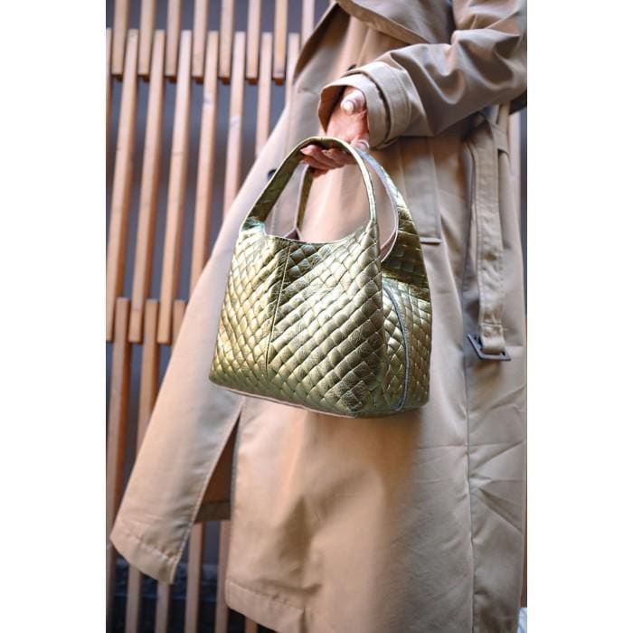 Handmade Quilted Metallic Gold Leather Hobo Bag: Made in Italy